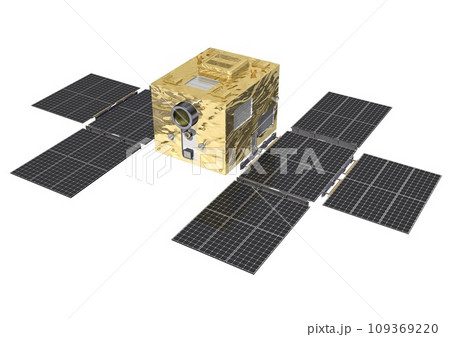 人工衛星 科学衛星 観測衛星 通信衛星など 単体 白バック(3DCGイメージ) 人工衛星 科学衛星 観測衛星 通信衛星など 単体 白バック(3DCGイメージ) 109369220