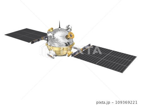 人工衛星　科学衛星　観測衛星　通信衛星など　単体　白バック(3DCGイメージ) 109369221
