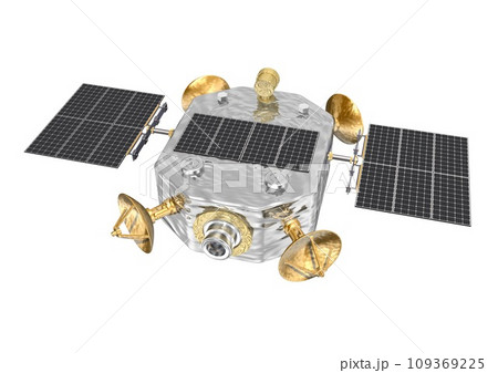 人工衛星 科学衛星 観測衛星 通信衛星など 単体 白バック(3DCGイメージ) 人工衛星 科学衛星 観測衛星 通信衛星など 単体 白バック(3DCGイメージ) 109369225