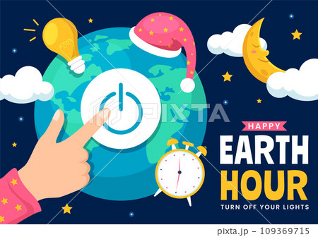 Happy Earth Hour Day Vector Illustration with Cloud, Light bulb, World Map and Time to Turn Off in Flat Cartoon Background Design Happy Earth Hour Day Vector Illustration with Cloud, Light bulb, World Map and Time to Turn Off in Flat Cartoon Background Design 109369715