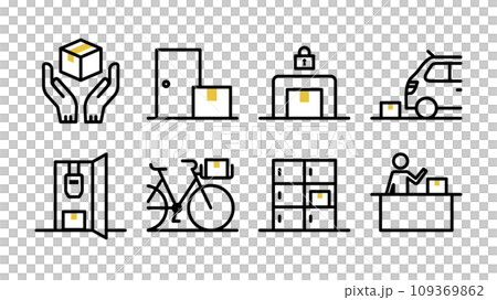 送貨圖示集可變線寬入口、送貨箱、汽車遮陽簾、瓦斯表箱、自行車籃、接待處 109369862
