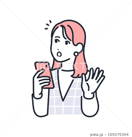 スマートフォンを持って驚くおしゃれな若い女性のシンプルなベクターイラスト素材 スマートフォンを持って驚くおしゃれな若い女性のシンプルなベクターイラスト素材 109370304