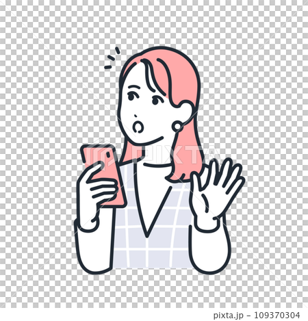 スマートフォンを持って驚くおしゃれな若い女性のシンプルなベクターイラスト素材 スマートフォンを持って驚くおしゃれな若い女性のシンプルなベクターイラスト素材 109370304