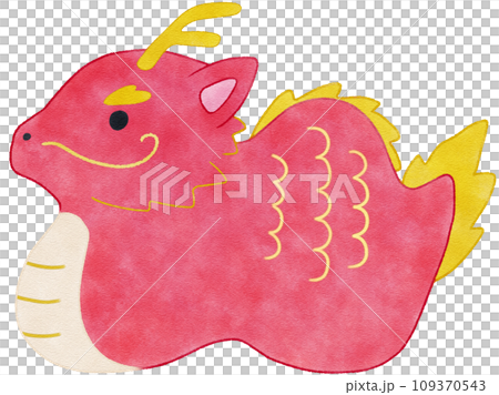 シンプルな赤い龍の水彩イラスト　辰年の年賀状素材 109370543