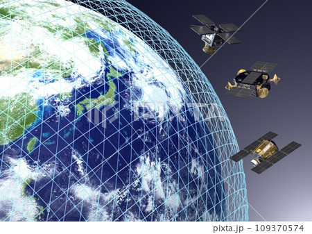 地球を周回する日本や世界の人工衛星の軌道(3DCGイメージ) 109370574