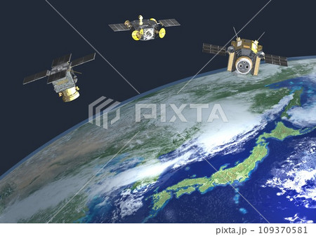 地球を周回する日本や世界の人工衛星(3DCGイメージ)太陽ナシ 109370581