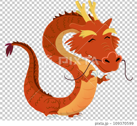 Full-body illustration of a sideways dragon smiling happily Full-body illustration of a sideways dragon smiling happily 109370599