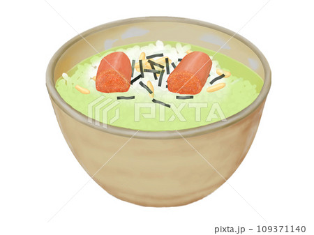 単体の明太子茶漬け（手描き、リアル、写実） 109371140