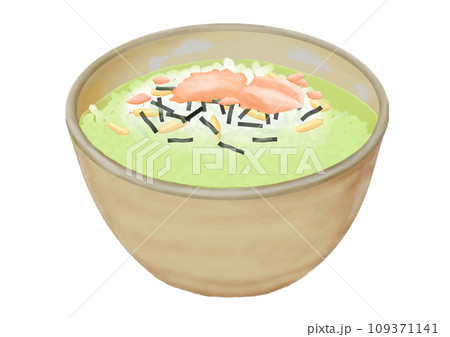 単体の鮭茶漬け（手描き、リアル、写実） 109371141