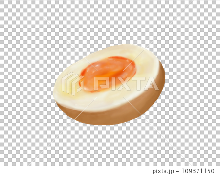 単体の味付け卵（手描き、リアル、写実） 109371150