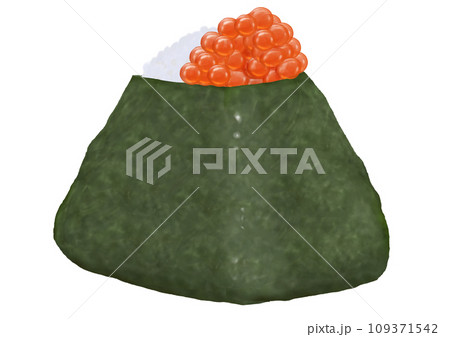 単体のイクラおにぎりのイラスト（手描き、リアル、写実） 109371542