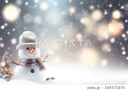 Snowman on the snow background. Generative AI. 109371870