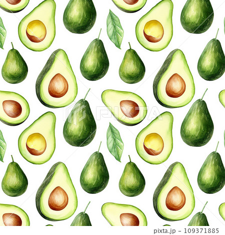 Seamless pattern of avocado on white background. Generative AI. Seamless pattern of avocado on white background. Generative AI. 109371885