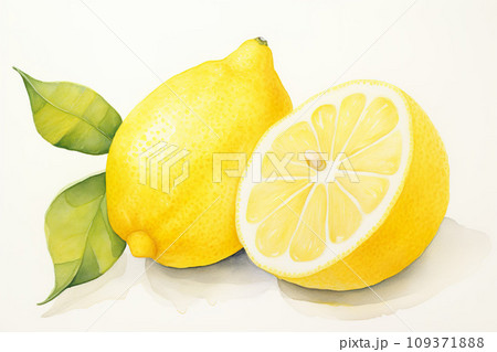 Lemon with the other half on white background. Generative AI. Lemon with the other half on white background. Generative AI. 109371888