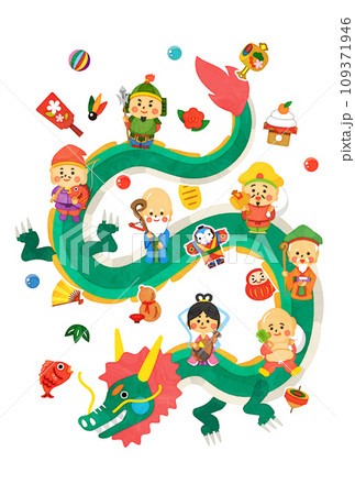 2024年の辰年の干支の年賀状イラスト 109371946