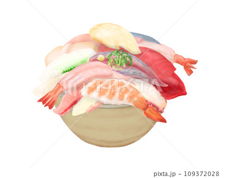 豪華海鮮丼のイラスト（手描き、リアル、写実） 109372028
