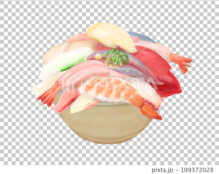 豪華海鮮丼のイラスト（手描き、リアル、写実） 109372028