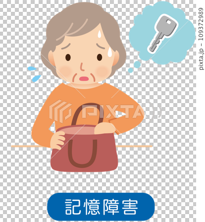 鍵を探すシニア女性 高齢者 介護 認知症 記憶障害 鍵を探すシニア女性 高齢者 介護 認知症 記憶障害 109372989