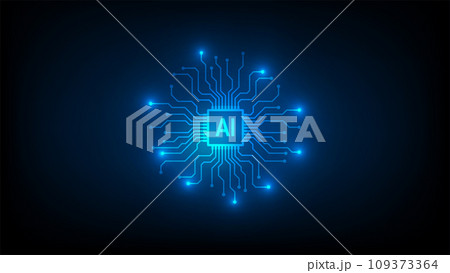 AI Artificial intelligence processor MCU chip icon symbol on blue background for graphic design 109373364