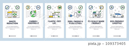 Eco lifestyle website and mobile app onboarding screens vector template 109373405