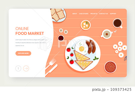 Online food market vector website landing page design template 109373425