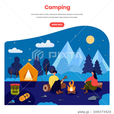 Camping in forest vector web banner template 109373920