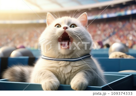 Cat is Sport fans cheer and celebrating a winning tournament in stadium. Generative AI 109374333