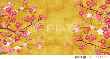 梅　和柄　年賀状　背景 109374360