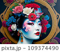 Beautiful asian woman with flowers in her hair.AI-generated 109374490
