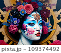 Beautiful asian woman with flowers in her hair.AI-generated 109374492