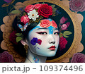Beautiful asian woman with flowers in her hair.AI-generated 109374496