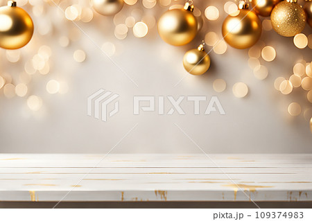 Empty wood tabletop or counter with display product. Blur image of colorful bokeh background. Display product 109374983