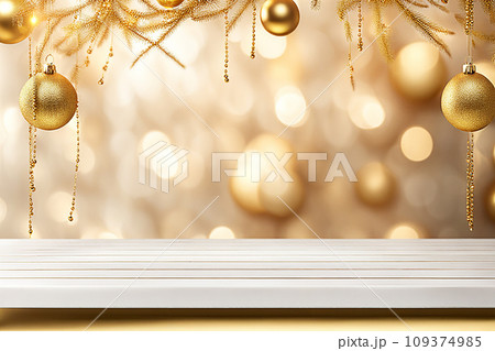 Empty wood tabletop or counter with display product. Blur image of colorful bokeh background. Display product 109374985