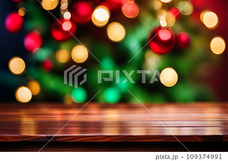 Empty wood tabletop or counter with display product. Blur image of colorful bokeh background. Display product 109374991