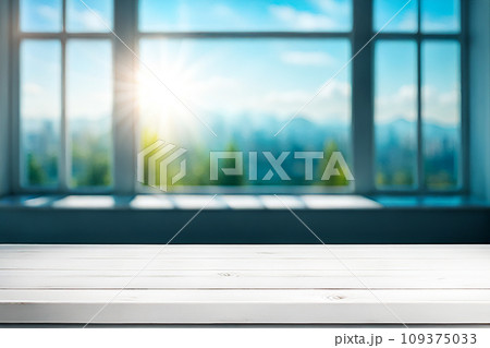 Empty wood tabletop or counter with display product. Blur image of blue sky and hill background. Display product background Empty wood tabletop or counter with display product. Blur image of blue sky and hill background. Display product background 109375033