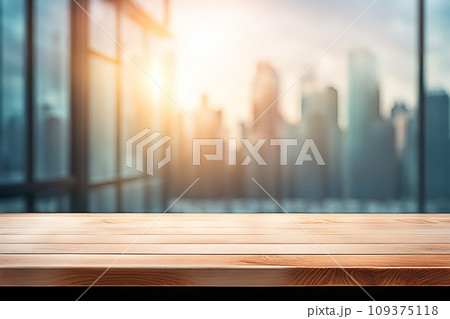 Empty wood tabletop or counter with display product. Blur image of blue sky and hill background. Display product background Empty wood tabletop or counter with display product. Blur image of blue sky and hill background. Display product background 109375118