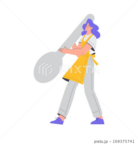 Bakery with Woman Baker Character in Uniform Hold Huge Spoon Vector Illustration 109375741