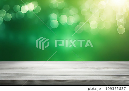 Empty wood tabletop or counter with display product. Blur image of green leaves bokeh background. Display product background concept 109375827