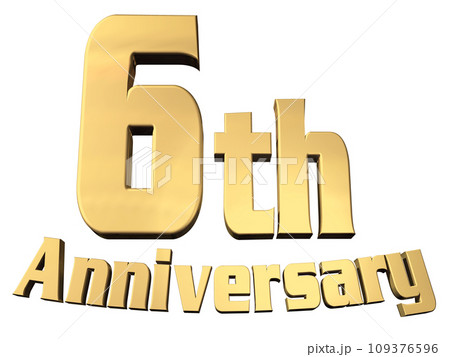 3DCG文字「6th Anniversary/6周年」ゴールド,金 109376596
