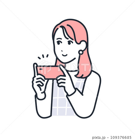 スマートフォンで動画コンテンツを視聴するおしゃれな若い女性のシンプルなベクターイラスト素材 スマートフォンで動画コンテンツを視聴するおしゃれな若い女性のシンプルなベクターイラスト素材 109376685