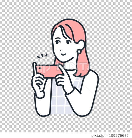 スマートフォンで動画コンテンツを視聴するおしゃれな若い女性のシンプルなベクターイラスト素材 スマートフォンで動画コンテンツを視聴するおしゃれな若い女性のシンプルなベクターイラスト素材 109376685
