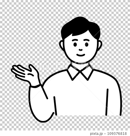 手のひらで説明をする男性のイメージ素材 109376818