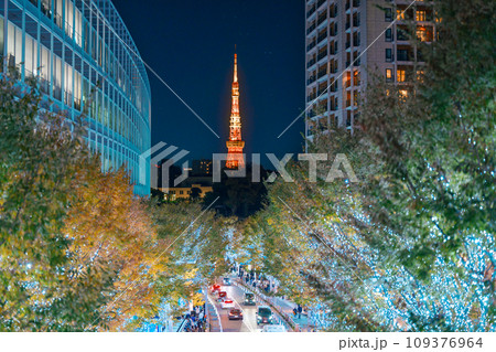 Tokyo Tower with Roppongi Hills Christmas Illumination, light up christmas market in Tokyo, Japan., landmark and popular for tourists attraction in Tokyo. Tokyo, Japan, 18 November 2023 Tokyo Tower with Roppongi Hills Christmas Illumination, light up christmas market in Tokyo, Japan., landmark and popular for tourists attraction in Tokyo. Tokyo, Japan, 18 November 2023 109376964