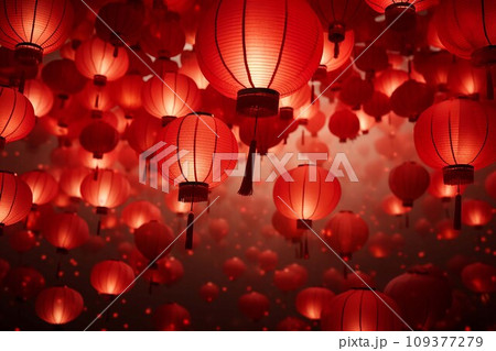 Chinese New Year background with hanging paper lanterns ,AI Generate 109377279