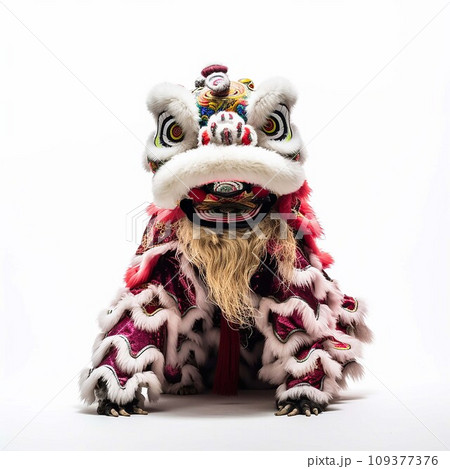 hinese New Year Lion Dance isolated on a white background, full body.AI Generate 109377376