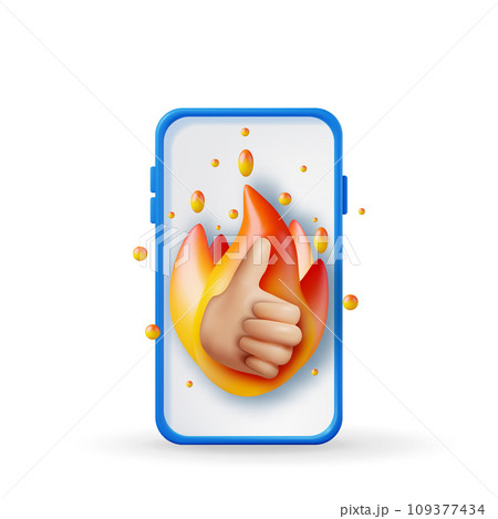 3D Thumbs Up Hand Gesture in Fire in Phone 3D Thumbs Up Hand Gesture in Fire in Phone 109377434