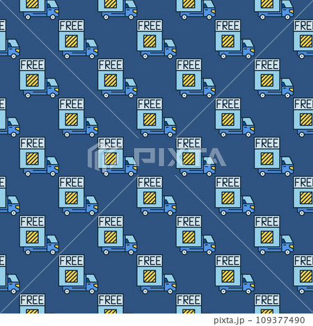 Truck with Free Delivery vector blue seamless pattern 109377490