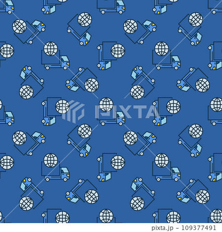 Truck with Earth Globe vector Delivery colored seamless pattern 109377491