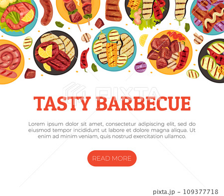 Grill Food Banner Design with Roasted Barbecue Meal Vector Template Grill Food Banner Design with Roasted Barbecue Meal Vector Template 109377718