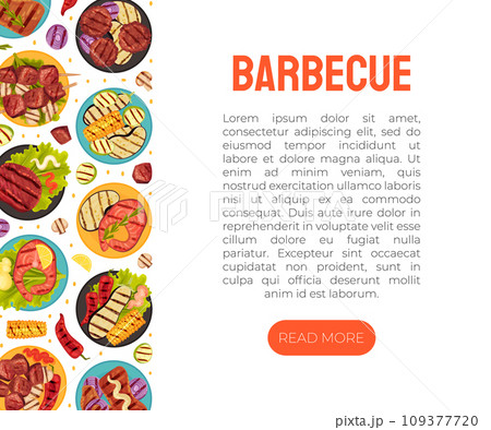 Grill Food Banner Design with Roasted Barbecue Meal Vector Template 109377720